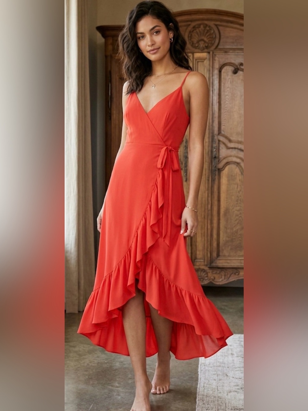 DO+BE Red Ruffle Faux Wrap Romper